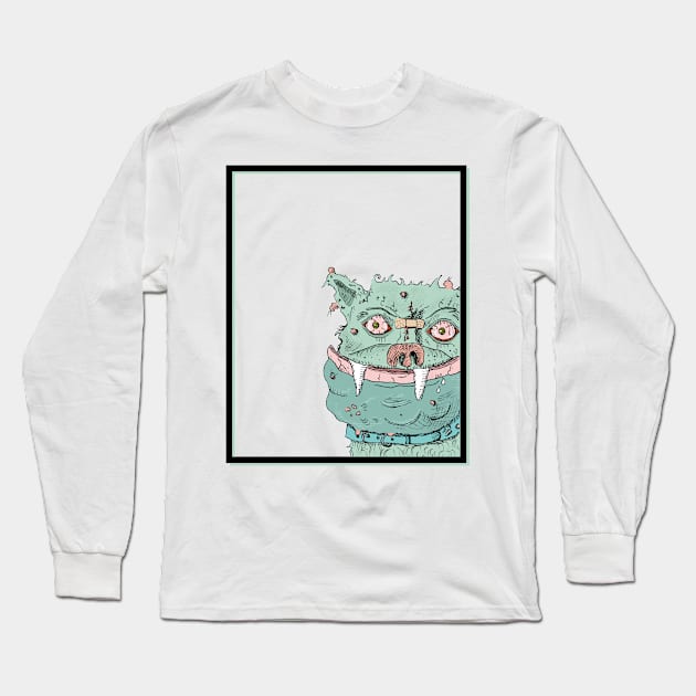 Green Monster Dog Long Sleeve T-Shirt by Little Birds